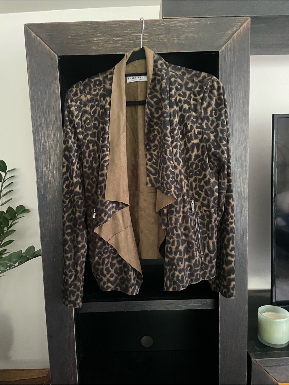 bagatelle Leopard Print Draped Blazer in Brown and Black